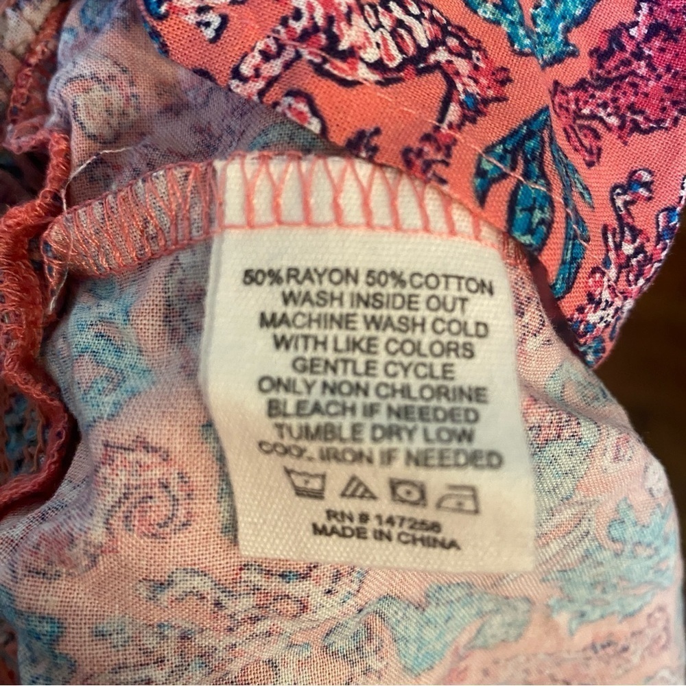 Simply Southern • Pink & Blue Seahorse Print Smocked Flutter Sleeve Top • Sz XL - Picture 4 of 7